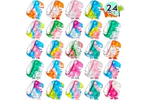 TOANWOD 24PCS Dinosaur Party Favors for Kids: Dino Pop Keychain Fidget Toys Classroom Prizes Gifts for Students - Goodie Bag Stuffers Treasure Box Stocking Stuffers - Dinosaur Birthday Party Supplies