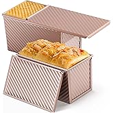 LIANYU Pullman Loaf Pan with Lid, 2 Pack 1 Pound Bread Loaf Baking Pan, Nonstick Homemade Sourdough Sandwich Bread Toast Box, Heavy Duty Corrugated Bakeware Tins with Cover, Rose Gold