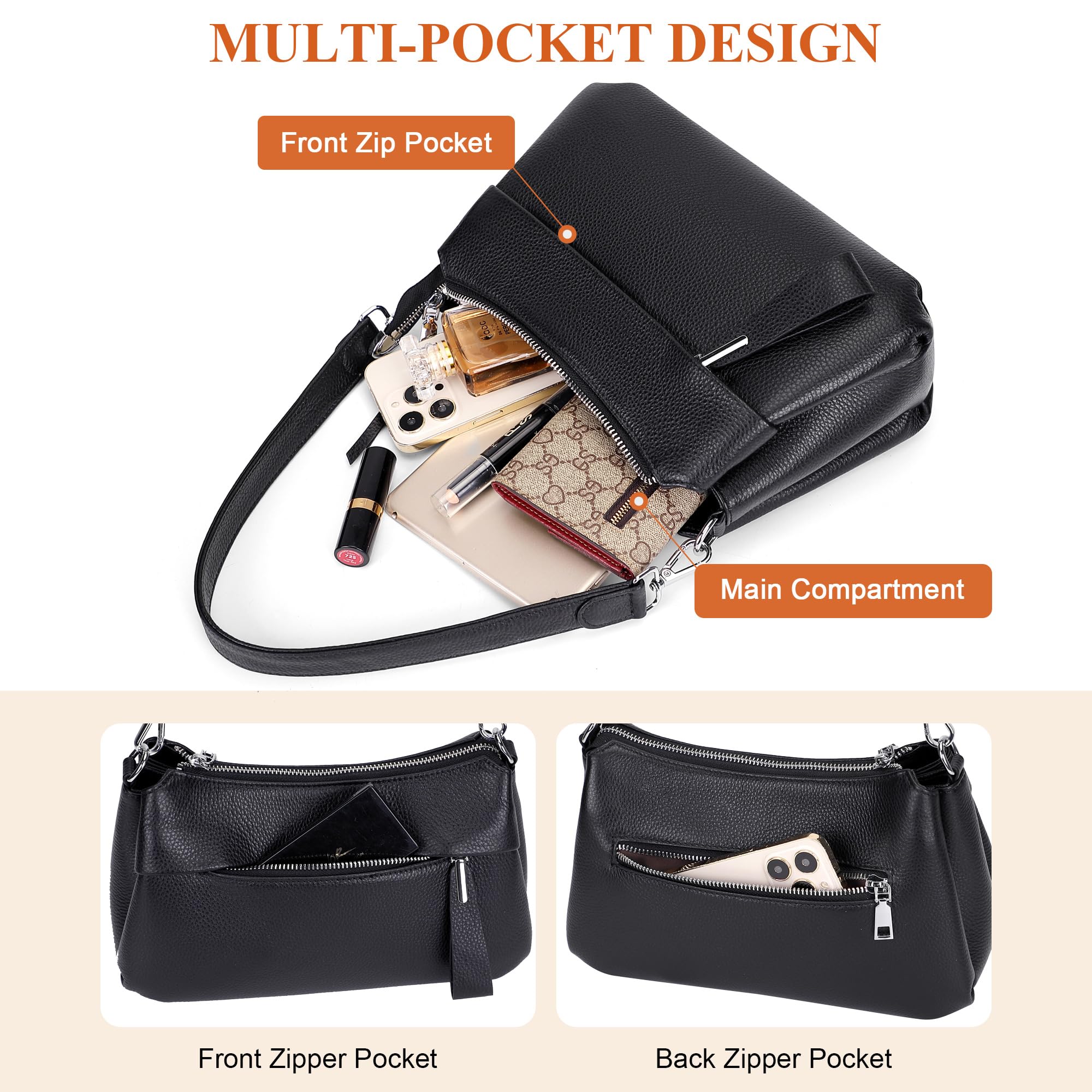 Over Earth Genuine Leather Crossbody Bags for Women Small Hobo Handbags Shoulder Purses with 2 Detachable Straps