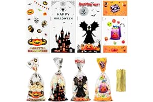 BOEIAC Halloween Treat Bags, Halloween Candy Bags, 100PCS Halloween Cellophane Treat Bags, Halloween Cello Cookies Goodie Gift Snacks Bags with Twists Tie for Halloween Trick or Treat Party Favors Supplies