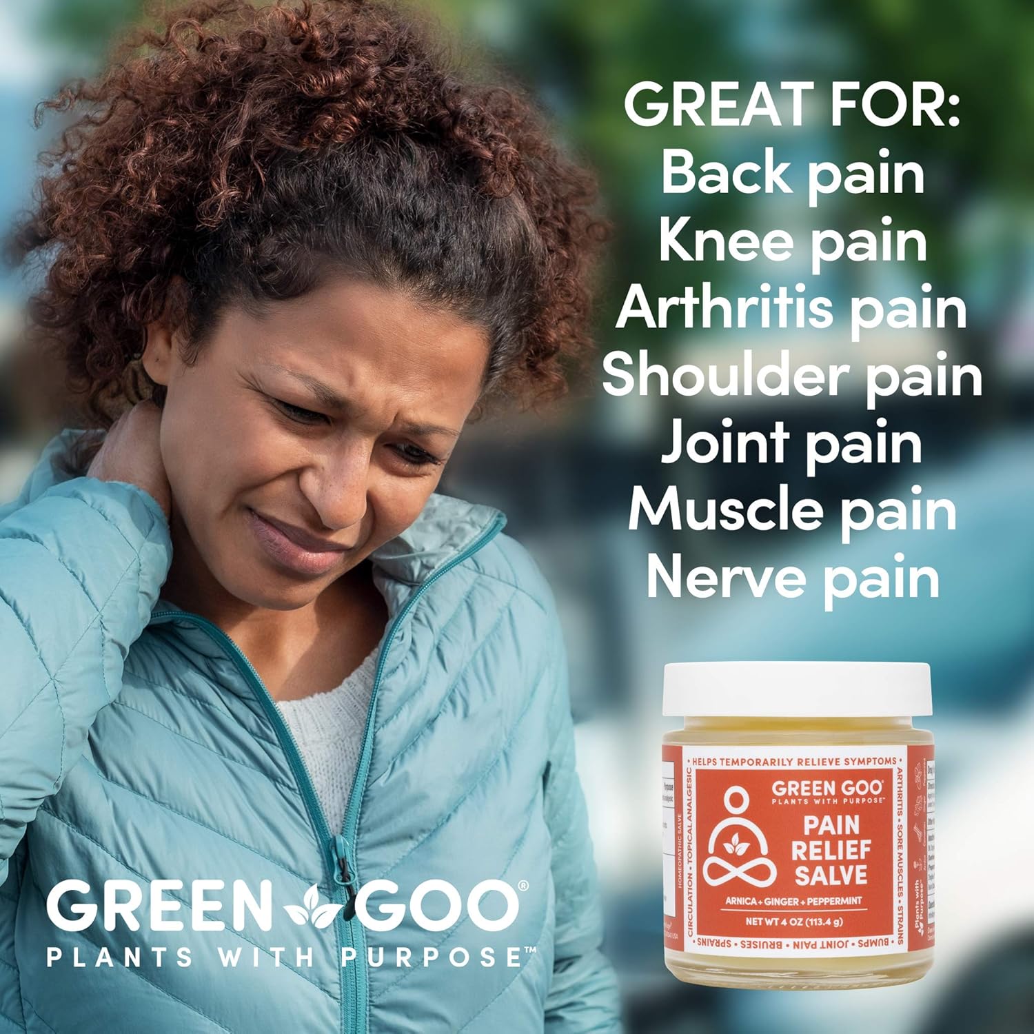 Green Goo Natural Pain Relief Cream, Neck, Muscle, Arthritis and Joint Pain Relief Arnica Cream (4 Ounce Jar): Health & Personal Care