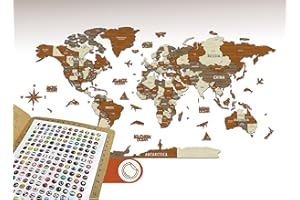 3D Wooden World Wall Art, Multilayered Travel Wall Art with States and Capitals, Wall Decor for Home and Office (Sirius, L)