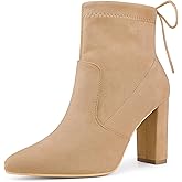 Allegra K Women's Pointed Toe Drawstring Pull on Block Heel Ankle Boots
