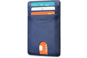 Buffway Mens Slim Wallet, Minimalist Thin Front Pocket Leather Credit Card Holder with RFID Blocking for Work Travel