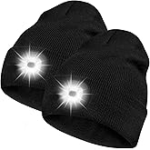 Bosttor LED Beanie Hat with Light 2 Pack, Headlamp Cap, Unisex Winter Knitted Hats Headlight Flashlight Gifts for Men Women
