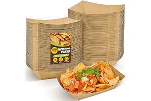 Ocmoiy 3lb Kraft Paper Food Trays, 100 Pack Heavy Duty Disposable Food Serving Trays for Nachos, Tacos, Fries, Hot Dog, Corn, BBQ, Festivals, Party