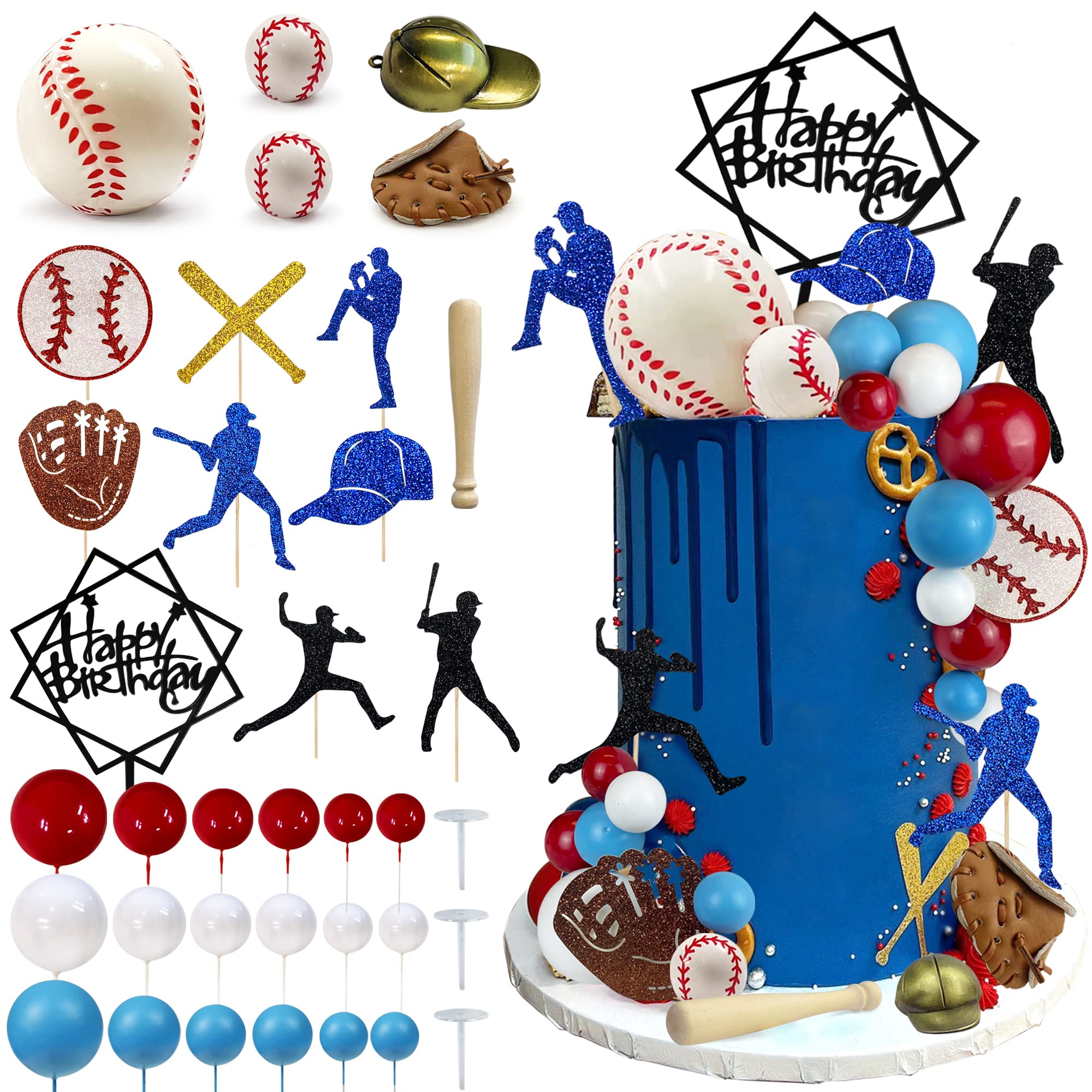 Photo 1 of Baseball Cake Decorations Sports Theme Party Decoration Supplies Baseball Themed Happy Birthday Cake Topper Party Decorations