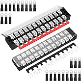 Joinfworld 35A Terminal Block 12 Position Screw Terminal Strip Dual Row with Cover and 12 Position Pre-Insulated Terminal Jum