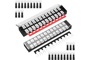 Joinfworld 35A Terminal Block 12 Position Screw Terminal Strip Dual Row with Cover and 12 Position Pre-Insulated Terminal Jumper Block - 2pcs