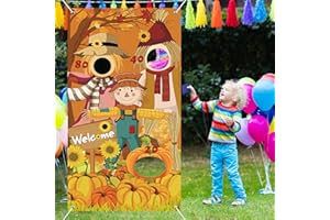 KAVOC Happy Thanksgiving Toss Game Banner with 3 Bean Bags Scarecrow Bean Bag Toss Games Thanksgiving Game Decoration Thanksgiving Turkey Harvest Party Games for Kid Adult Party Supplies (Thanksgiving)