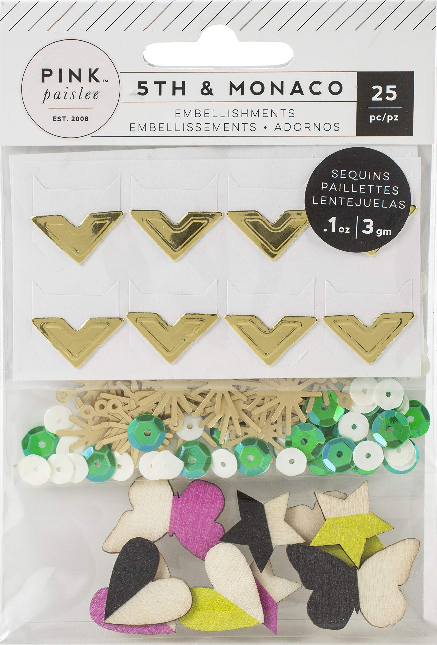 Pink Paislee 5TH & MONACO EMBELLI MIXED, Wood Veneers, Photo Corners, Sequins, One Size