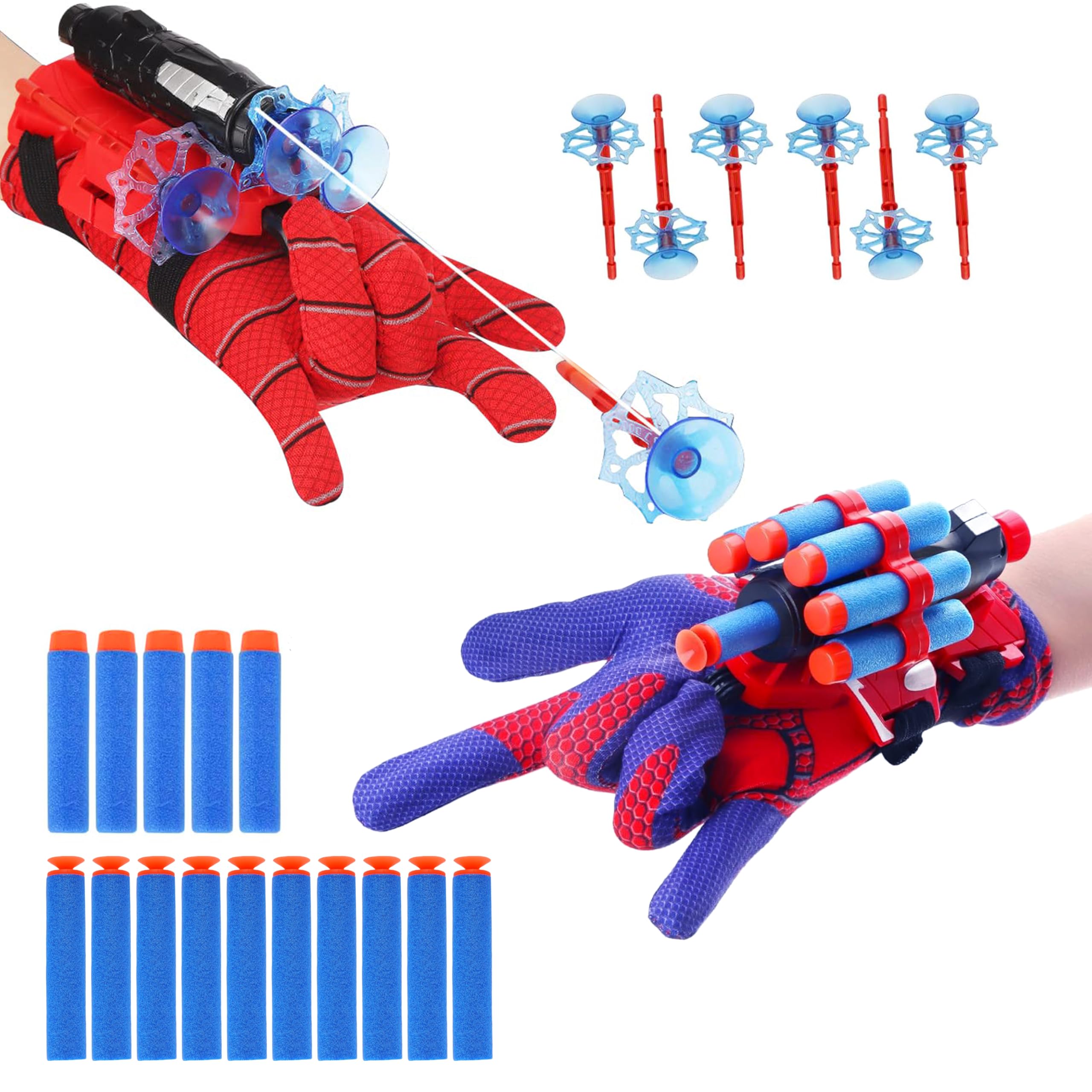 Photo 1 of 2 Set Spider Web Shooters for Kids, Superhero Fans Web Shooters, Wrist Launcher Toy Set with Spider Hero Gloves Spider Cosplay Party Supplies Birthday Gift for Kids