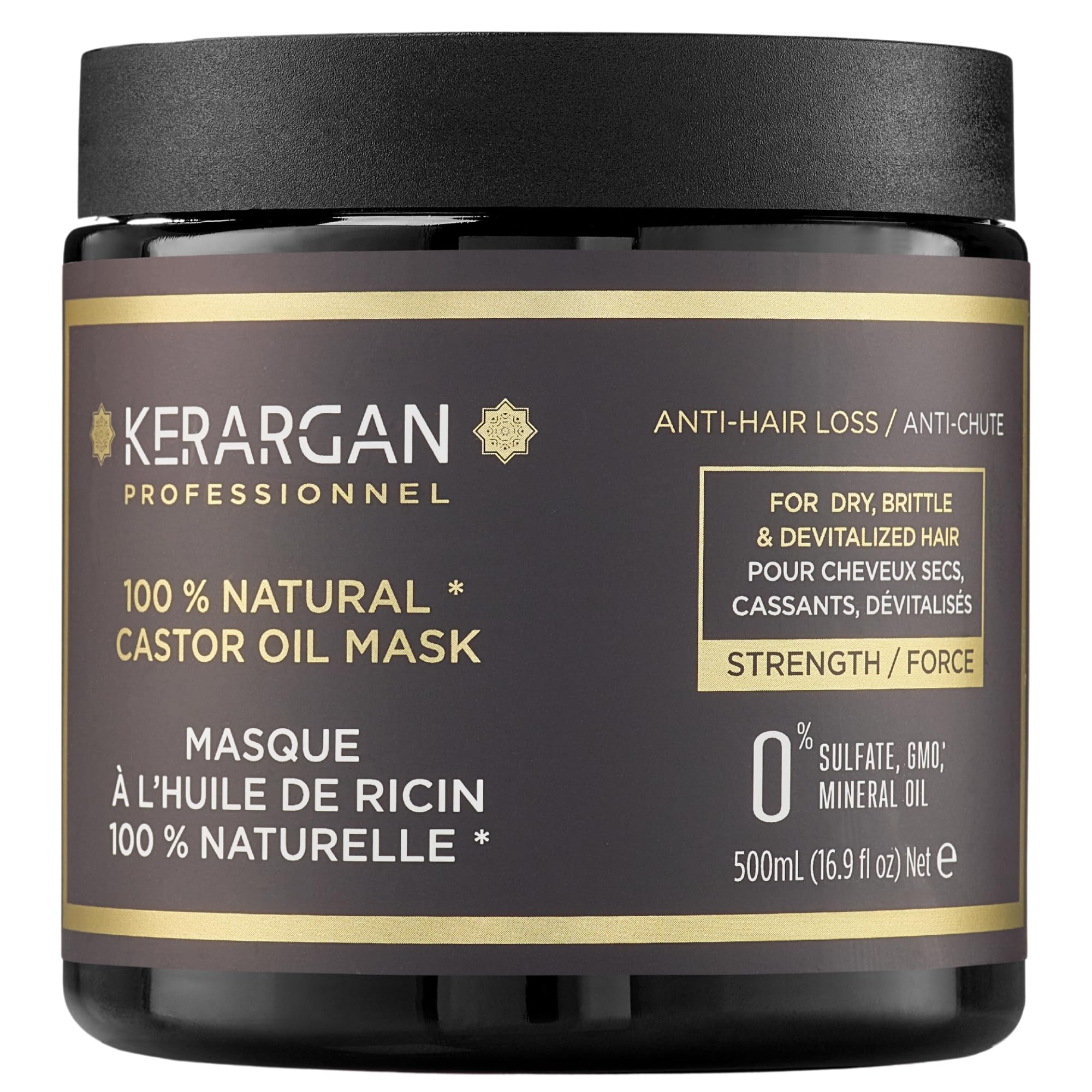 Kerargan - Hair Mask with castor oil, argan oil and chamomile to stimulate hair growth and reduce hair loss - Sulphate, paraben and silicone free - 500 ml