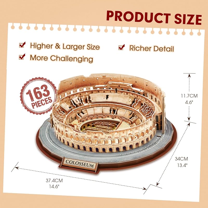Puzzle 3D Colosseo Italia, Modellino Architettonico 163 Pezzi