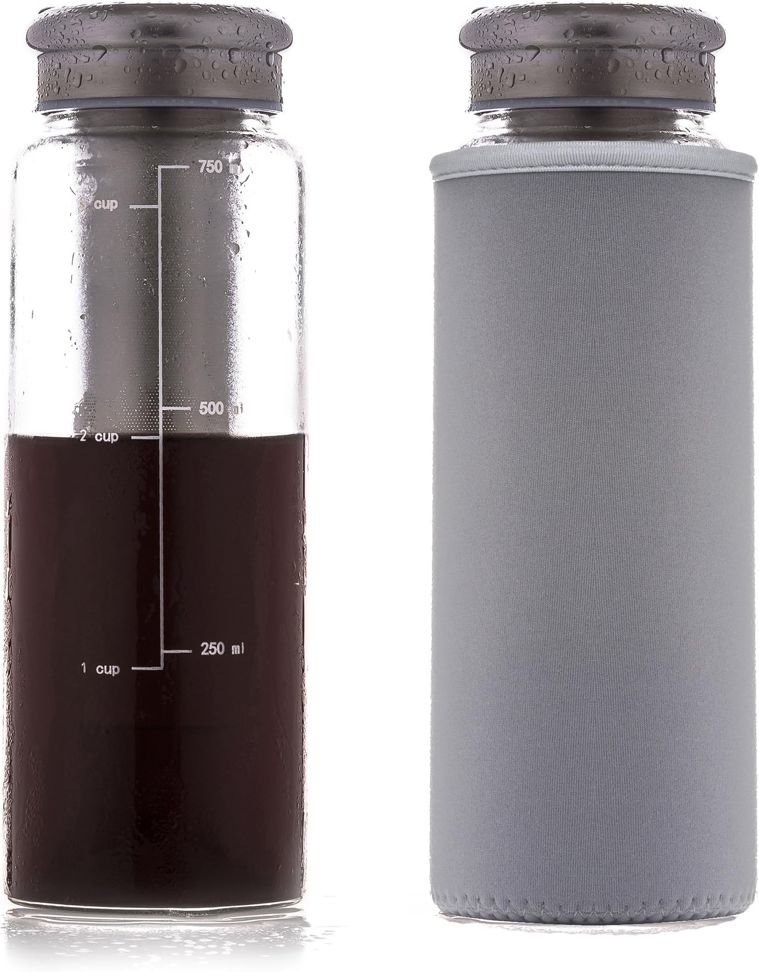 Eilde Cold Brew Coffee Maker, Iced Tea Brewing Carafe, Fruit Infuser Water Bottle, Airtight Seal Glass, 24 Ounce"