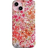 Qokey Compatible for iPhone 15 Case 6.1 inch,Cute Clear Flowers Design for Women Shell Pattern Soft Bumper Lightweight Slim Fit TPU Shockproof Phone Cover for iPhone 15,Pink Floral