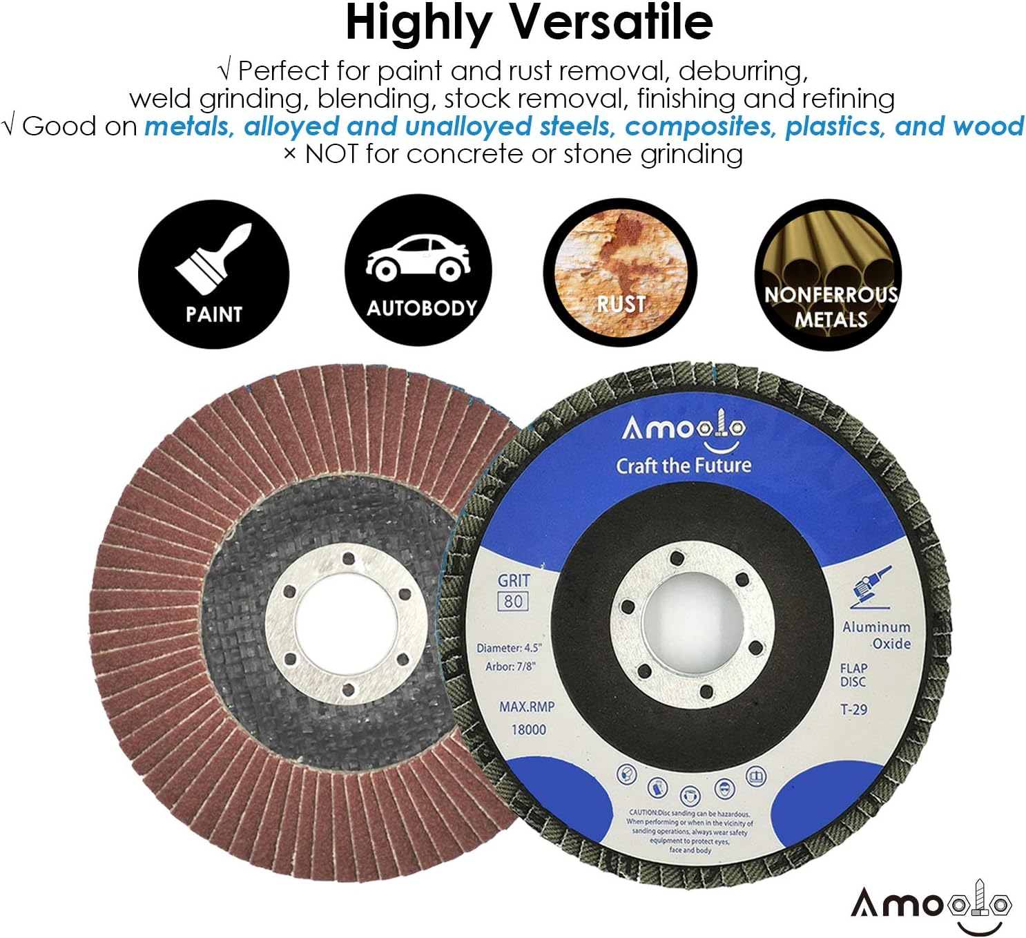 amoolo 4 1/2 Flap Disc (20 Pack), T29 Aluminum Oxide Angle Grinder Sanding Disc (40 60 80 120 Grit), Abrasive Grinding Wheel (7/8 inch Arbor Size) - - 