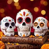 Junkin 3Pcs Day of The Dead Sugar Skull Resin Figurine for Altar Decor 6