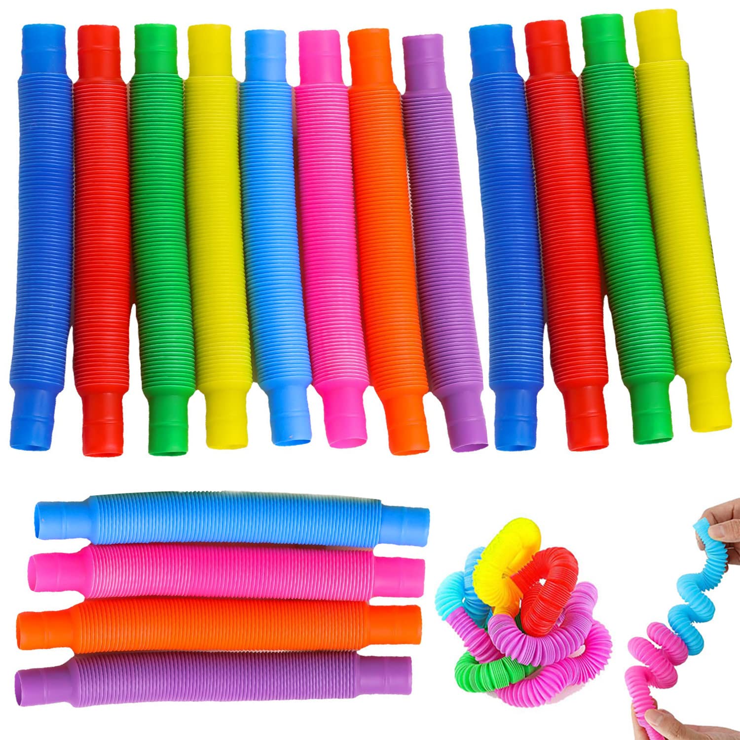 CONNECTION 16 PCS Mini Pop Tubes Sensory Fidget Toys Sensory Tubes Stretch Pipe Toy Colourful Tubes for For Kids with Autism,ADD,and Special Needs,and Adults to Reduce Anxiety