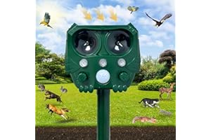 SHINYART 2024 Solar Ultrasonic Animal Repeller, Dog Repellent Outdoor, Squirrel, Raccoon, Skunk, Rabbit, Rodent, Fox, Deer, Bird etc.Motion Detection, LED Flashing Light 529