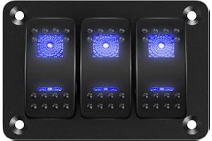 DaierTek Marine Switch Panel Waterproof 12V 3 Gang Rocker Switch Panel Blue LED Light Toggle Switch Aluminum Panel Pre-Wired 