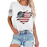 HQP American Flag Shirt Women 4th of July T-Shirt Patriotic Shirt Independence Day Stars Short Sleeve Tops