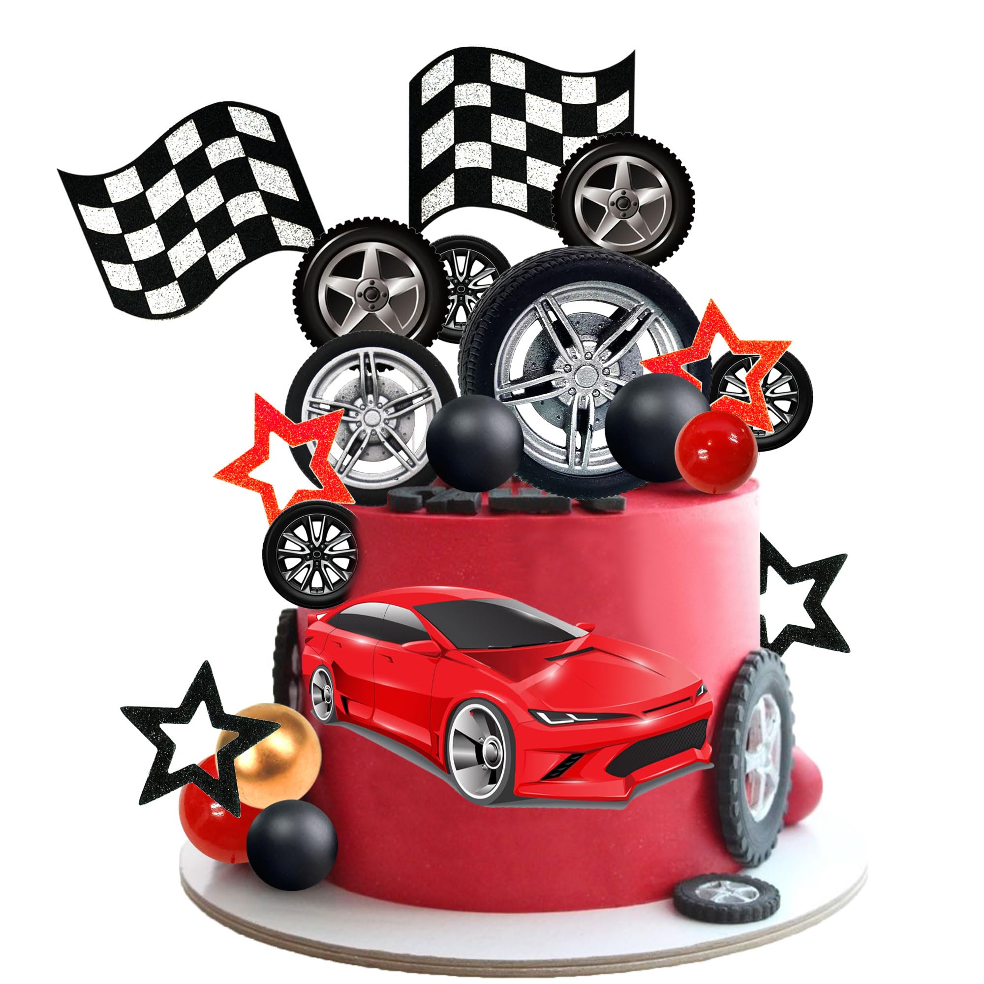Photo 1 of 27 PCS Racing Wheel Cake Topper Tyre Cake Decorations for Man Boy Kid Birthday Party Racing Theme Party Race Car Party Favor Supplies (01)