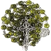 GeekTenet Rosary Beads Chaplet Rhombus Natural Aquamarine Crystal Rosery Cross Catholic gifts
