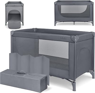 Berço de viagem oferecido pela KikkaBoo SO Gifted 2026, Berço de Bebé 120x60 cm até 15 kg, Parque Dobrável com Saco de Transporte, Leve e Compacto, Cinzento