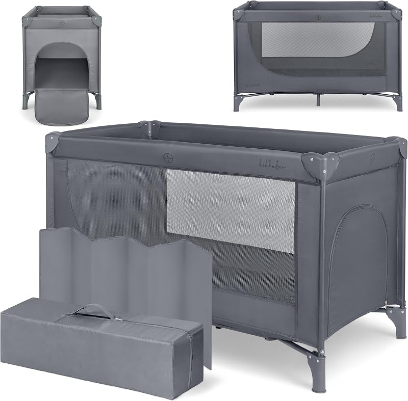 KikkaBoo Cuna de Viaje SO Gifted 2026, Cuna Bebe 125x65X76cm cm hasta 15 kg, Parque Plegable con Bolsa de Transporte, Ligera y Compacta, Gris