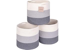 voten Storage Cubes Baskets Bins Organizer 11x11x11'' Fit 12x12''Cube Storage Organizer Bookcases Shelves,Durable Woven Cotton Storage Basket for Organizing,Round 3Pack 3-Tone Gray