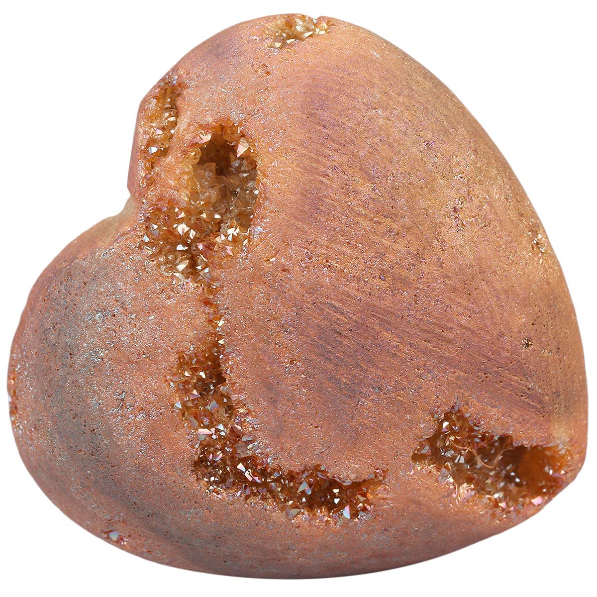 mookaitedecor Champagne Titanium Coated Heart Shaped Agate Geode Crystal Palm Worry Stone, Healing Crystal Gift, Love Heart Quartz Crystal Pocket Stone Chakra Reiki Desk Decor