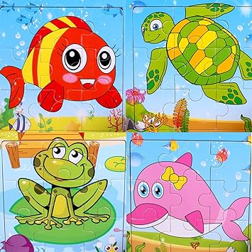 SIPLIV Rompecabezas de Madera Rompecabezas de 9 Piezas para niños de 2 a 5 años, Juego de 4, Animales acuáticos: Amazon.es: Juguetes y juegos