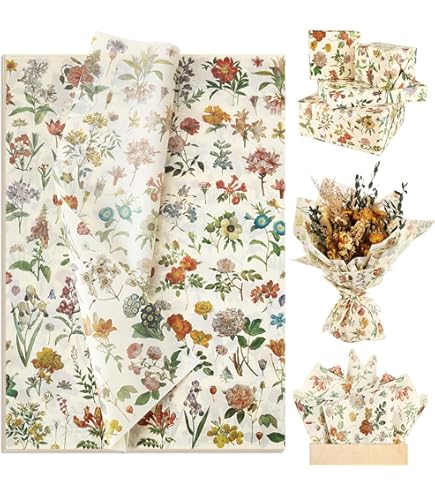 Papier De Soie Fleuri Pour Emballage Cadeau - 100 Feuilles 35x50 Cm, Recyclable