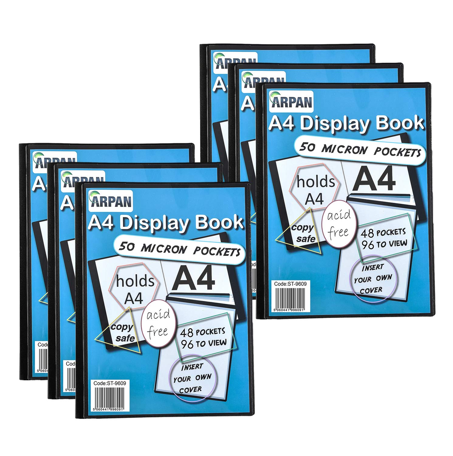 Arpan Black A4 Presentation Display Book Folder Folio with 48 Pockets for School, College, Business, Professionals & Individuals, Pack of 6 Display Folders