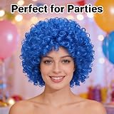 SHATCHI Afro Wig Curly Blue Unisex Fancy Dress Party Costume view 5