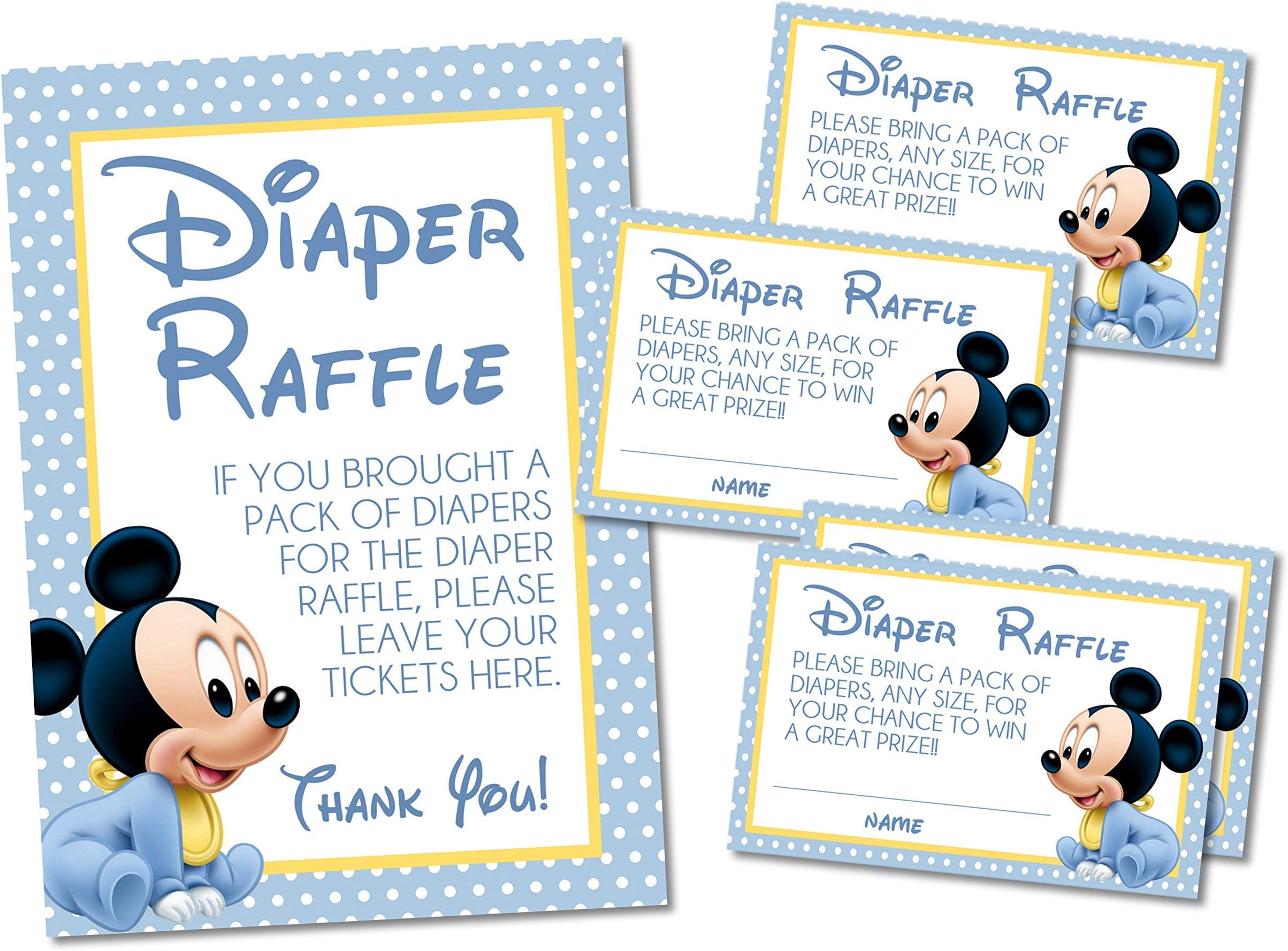 Mickey Mouse Baby Shower Diaper Raffle Tickets - Set of 50