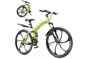 OUTROAD OUTDOOR CAMPING GARDEN PATIO Outroad Mountain Bike Foldable/Unfoldable Bike 26 Inch for Adult, 21-Speed Dual Suspension High-Carbon Steel MTB Foldable Bicycle, Dual Disc Brake Folding Bikes for Women and Men