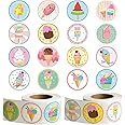 W1cwey 1000pcs Ice Cream Sticker Rolls(2 rolls), 1.5 Inch 16 Design Cartoon Summer Theme Ice Cream Sticker with Smile Face Cute Self-Adhesive Decals Decorative Stickers for Kids Rewards Party Supplies
