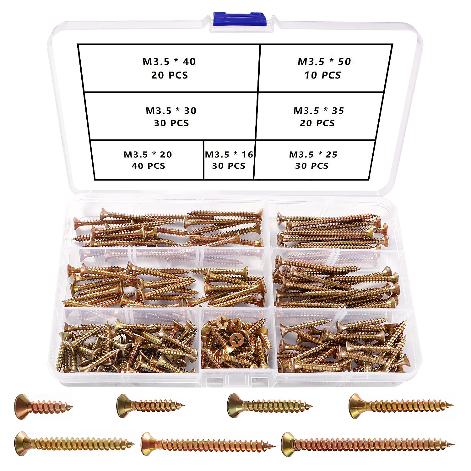VooGenzek 180 PCS M3.5 Coarse Thread Point Drywall Screws Kit, Phillips Countersunk Drywall Screws, Plasterboard Wood Screw, for Plasterboard, Wood, Yellow