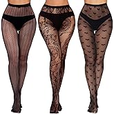 Buauty Womens Patterned Fishnet Tights Lace Black Fish Net Stockings High Waist Floral Pantyhose Gothic Witch Party