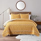 HORIMOTE HOME Boho Style Yellow Twin Quilt Set with Tassle, Soft and Lightweight Bedspread for All Season, Twin Size Bed Coverlet with 1 Matching Pillow Sham (2 Pieces)