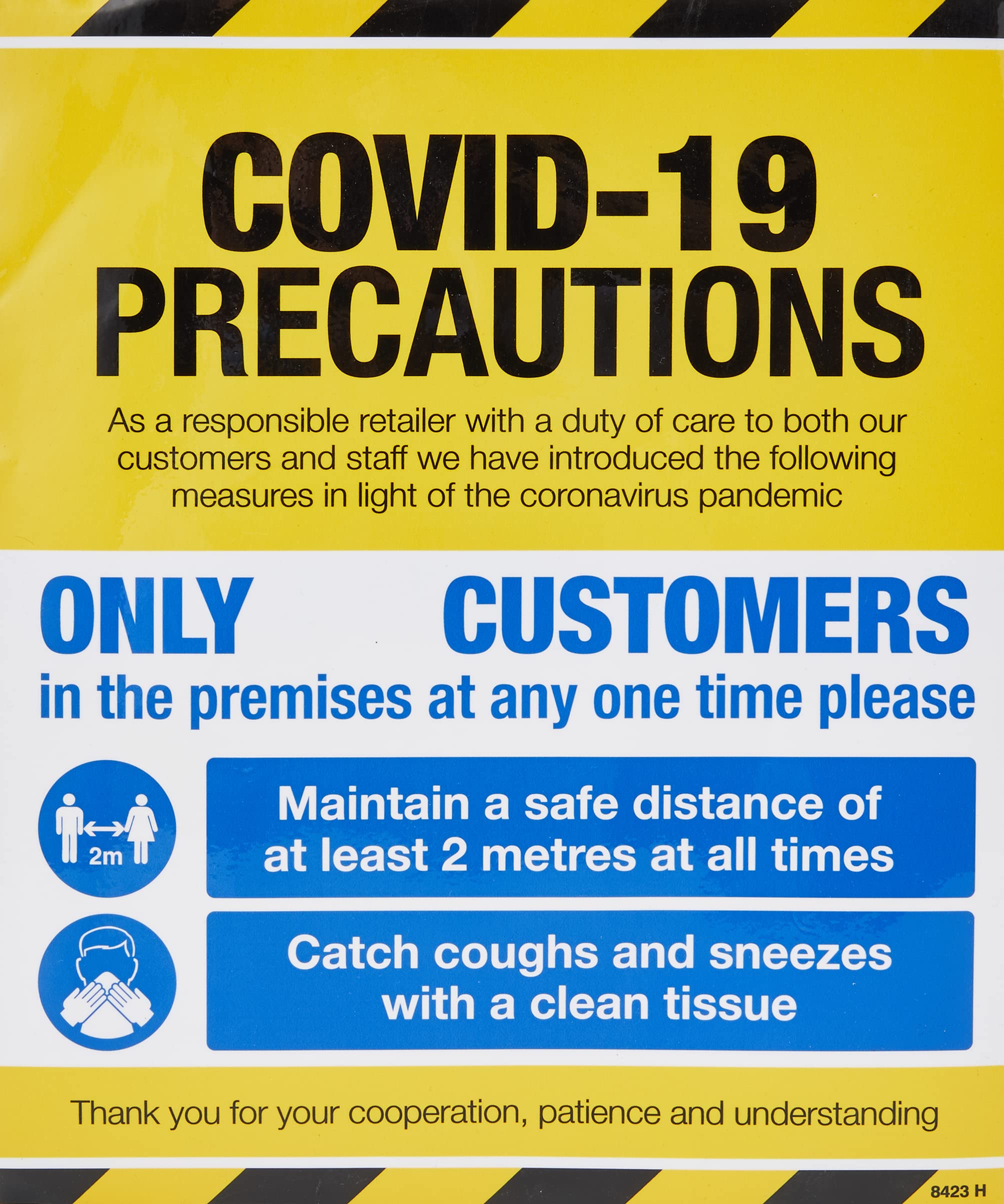 COVID 19 Precautions - Shop window sign