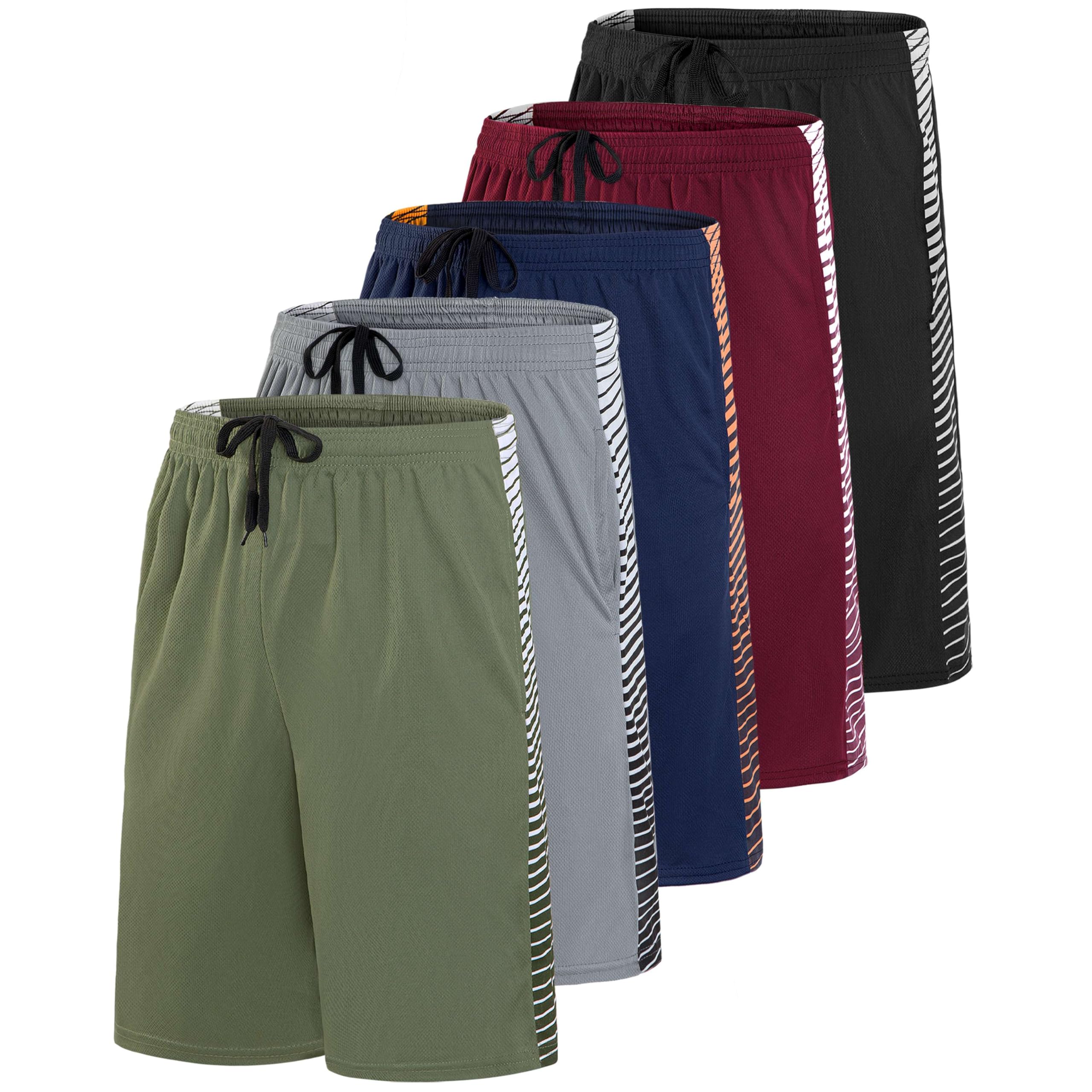 Photo 1 of Real Essentials 5 Pack: Men’s 9" Mesh Shorts – Athletic Gym, Workout, Basketball, Running, Casual Lounge Activewear Pockets, Set 9,XL