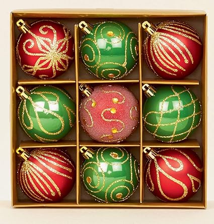 Premier Lot De 9 Boules De Noël Rougevert 6 Cm