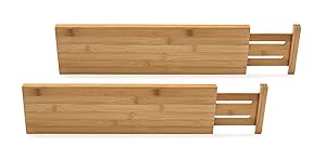 Lipper International 8897 Bamboo Wood Custom Fit Adjustable Deep Kitchen Drawer Dividers, Set of 2