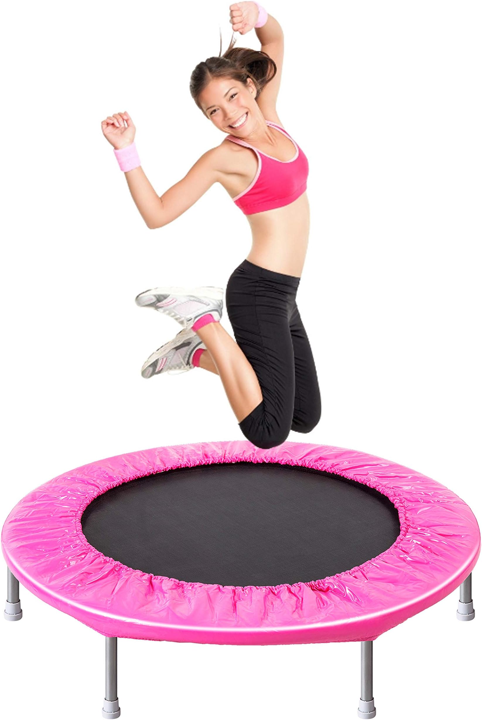 Foldable Mini Trampoline, in-Home Mini Fitness Rebounder with Safety Pad, Stable & Quiet Fitness Trampoline for Kids Adults Playing Body Fitness Training Indoor/Garden/Workout