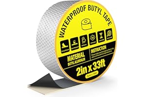 360Tronics Butyl Tape Waterproof Sealing Tape 2in x 33ft, Self-Adhesive Aluminum Foil Tape for Metal Roof, RV Awning, Carport Fixing, Rubber Roofing, Pipe Sealant, Gutters and Skylights Patching