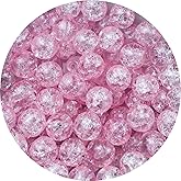 100pcs Crackle Glass Beads 8mm Round Crystal Glass Spacer Crafts Beads for Jewelry Making Necklace Bracelet Earrings DIY Crafts(Pink)