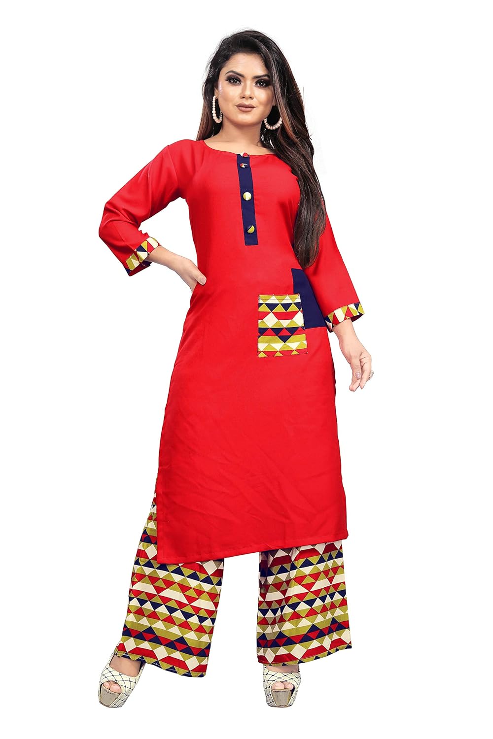 Buy SHREENATH Casual Rayon Kurti with Rayon Plazo Set for Women Red at Amazon.in